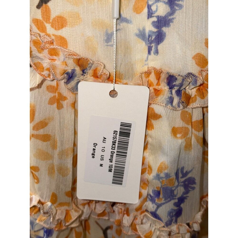 NWT One and Only Collective Floral Plunge Ruffled Midi Dress Orange Size Medium - Picture 6 of 7